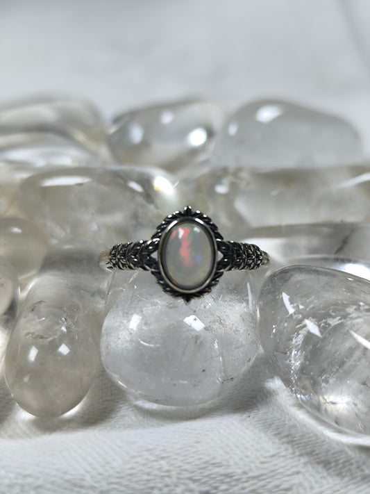 Sterling silver opal adjustable ring