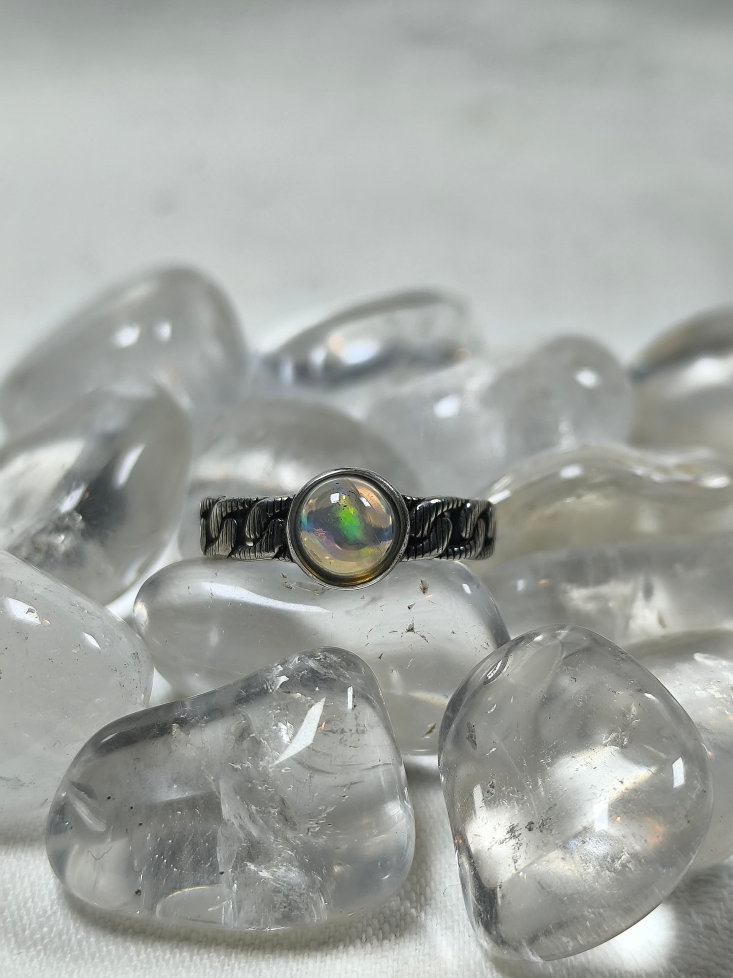 Sterling silver adjustable opal ring