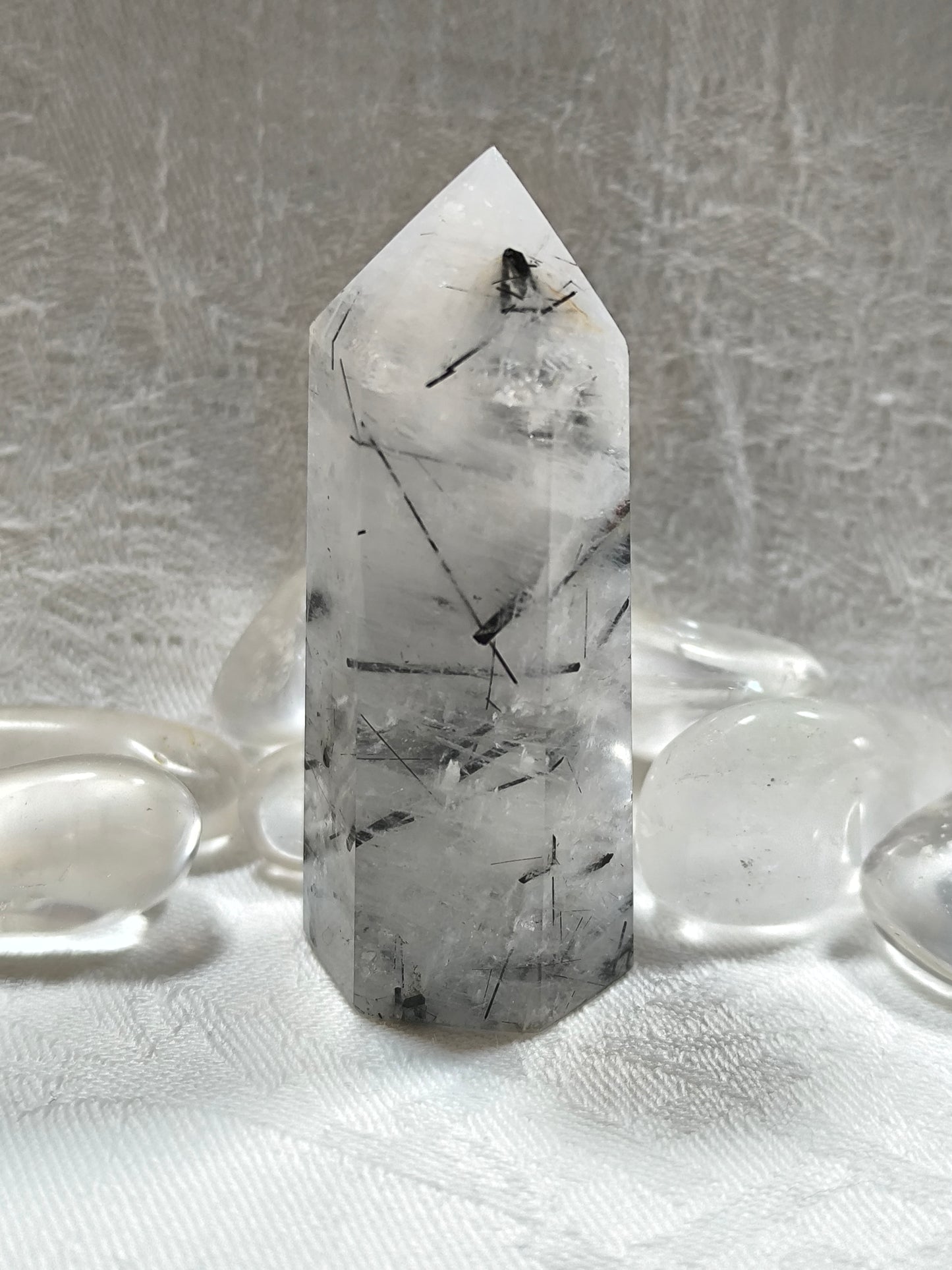 Black tourmaline in quartz tower