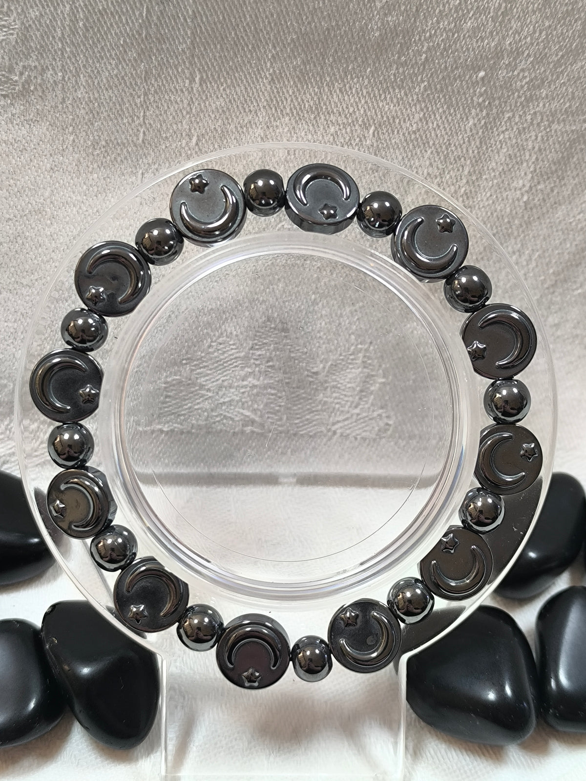 Moon and stars hematite bracelet