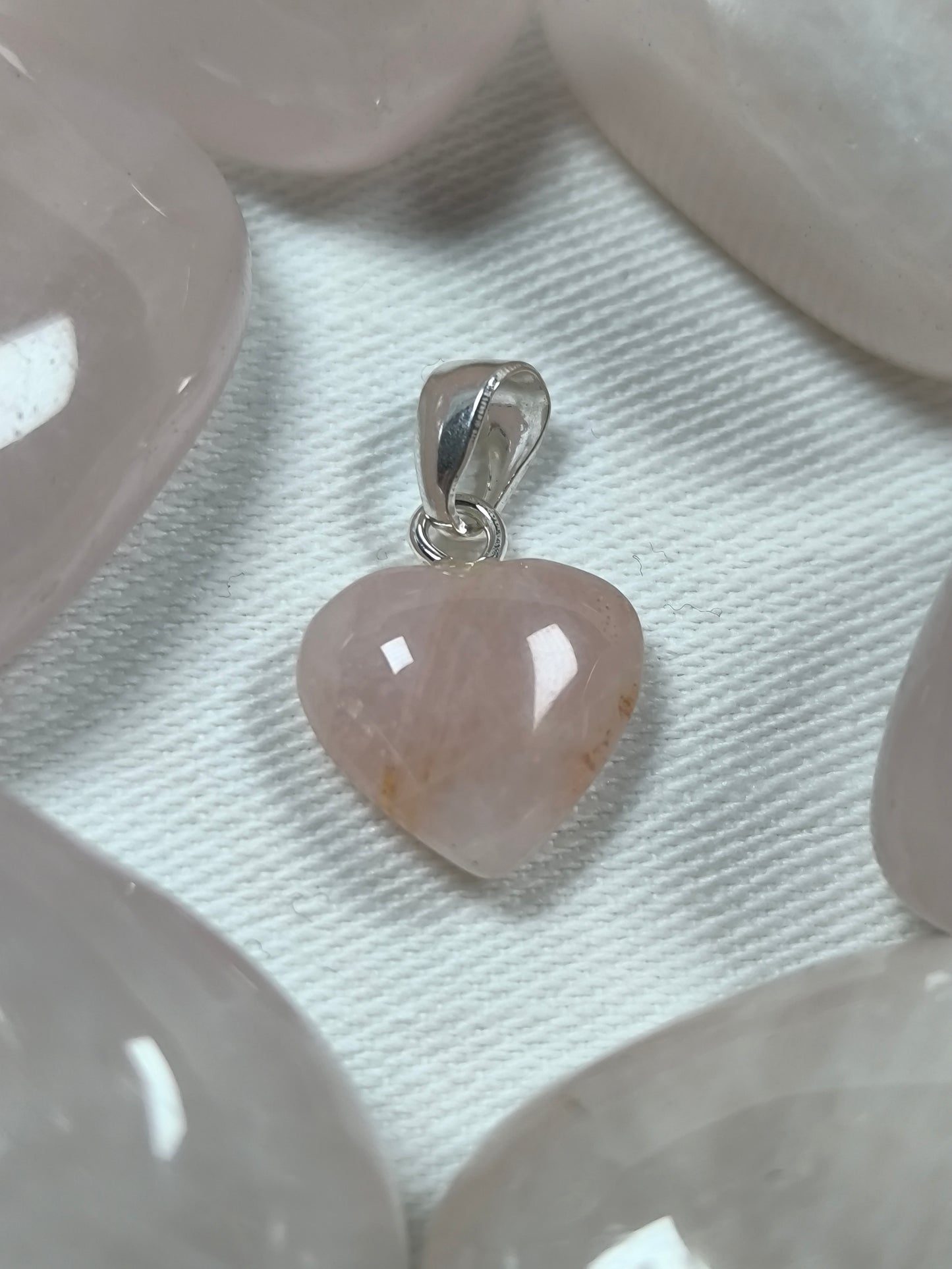 Sterling silver rose quartz mini heart pendant