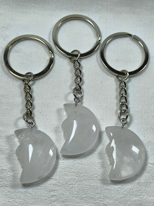 Clear quartz moon face keyrings