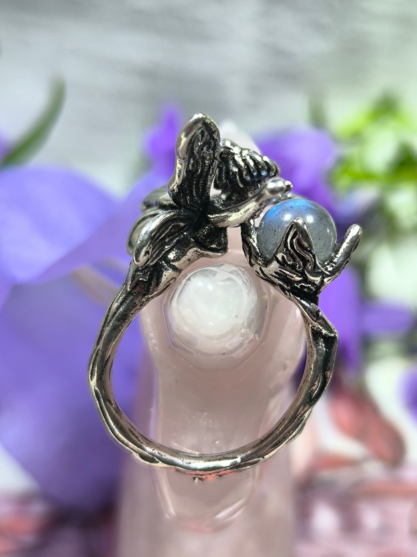 Stainless steel adjustable labradorite fairy ring