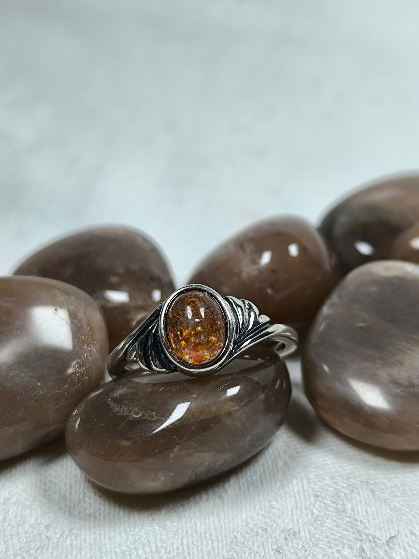 Sterling silver adjustable sunstone ring